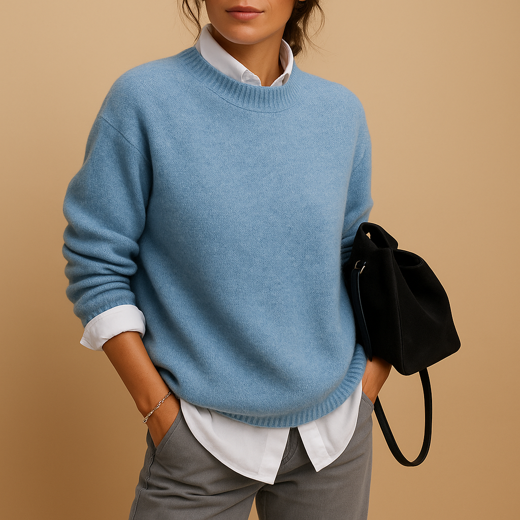 Maglione Donna Classico con Bordo a Costine e Manica Lunga