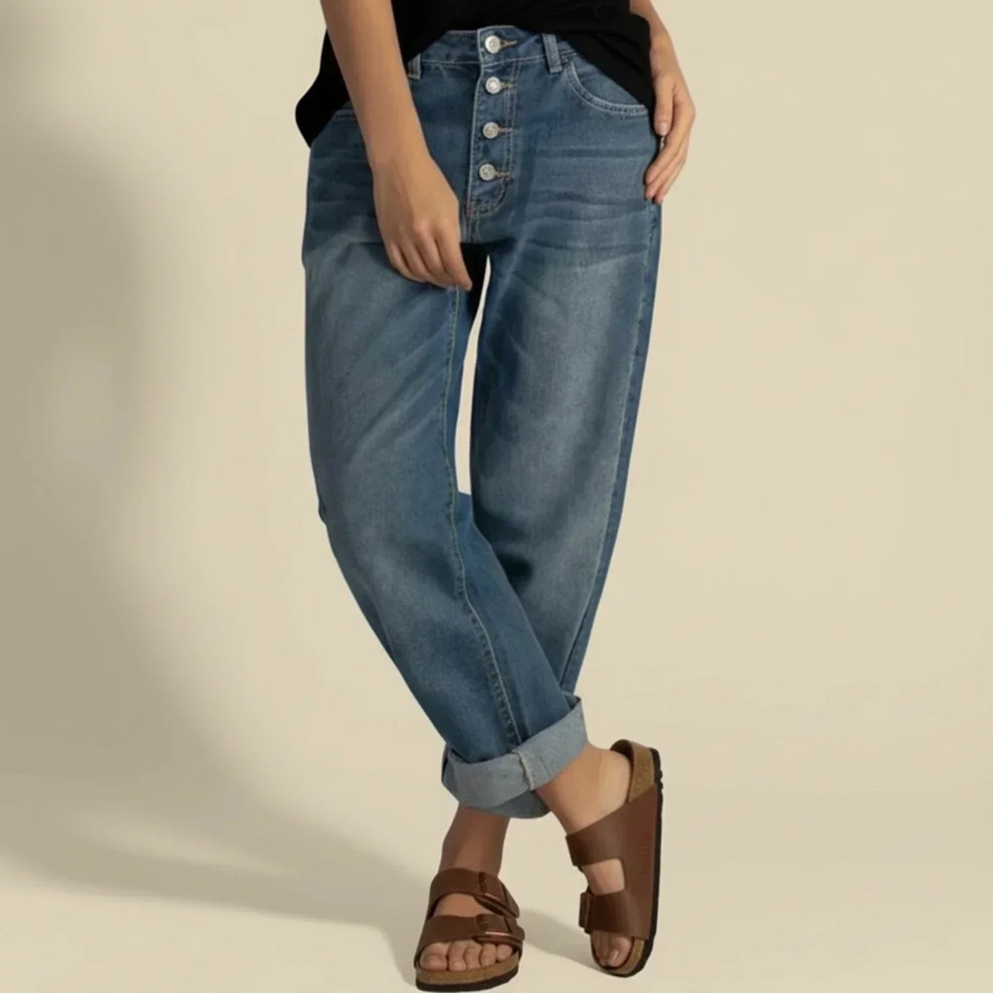 Jeans Donna Vita Alta con Bottone Frontale