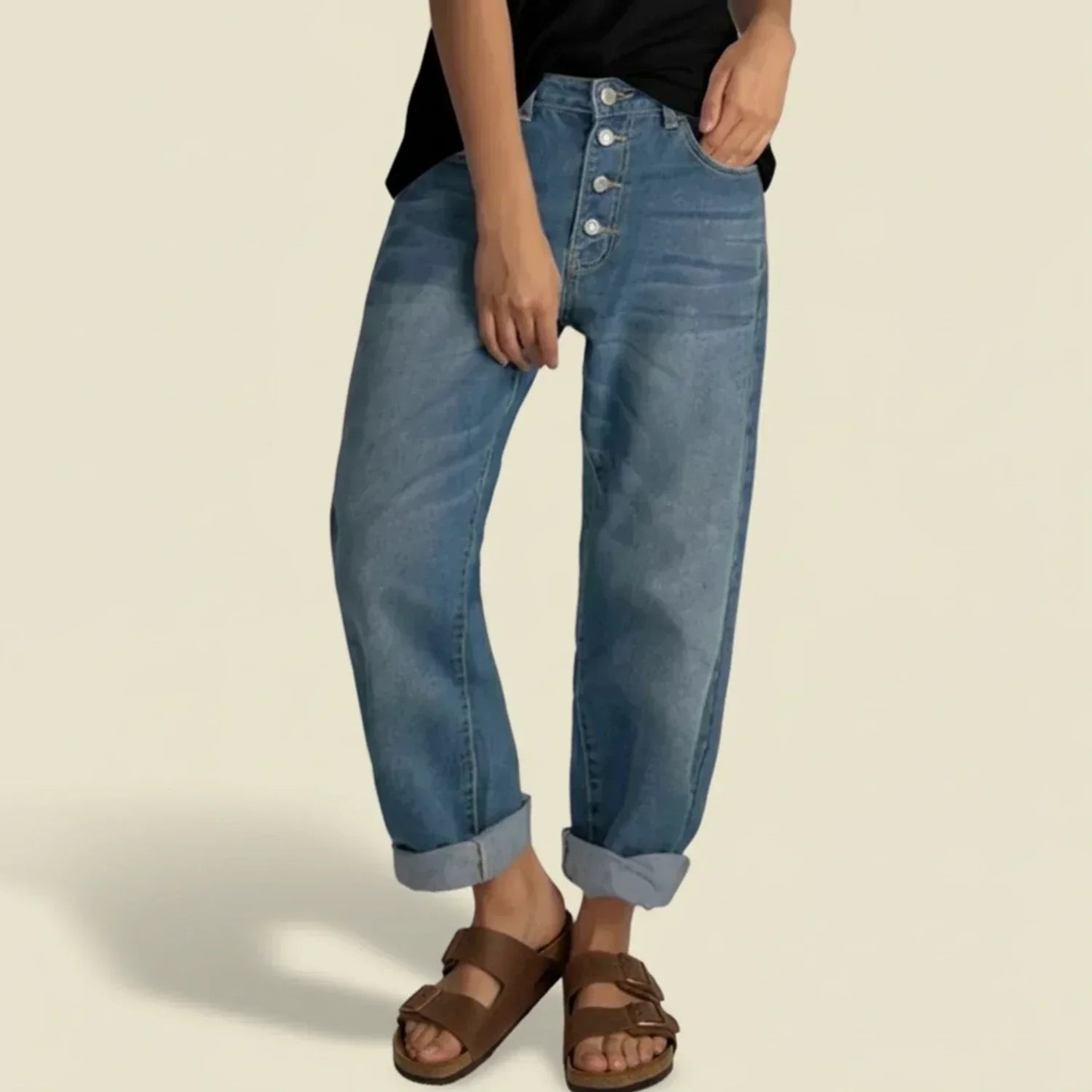 Jeans Donna Vita Alta con Bottone Frontale - Brentozzi
