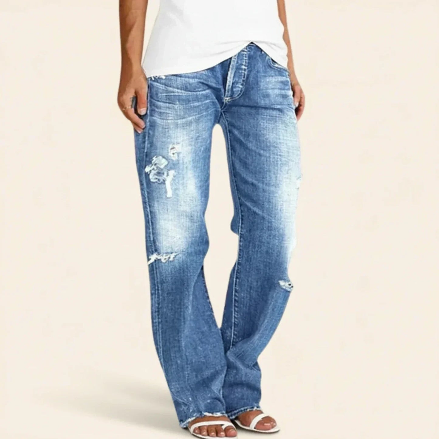 Jeans Donna Vita Alta Dritti Effetto Usato