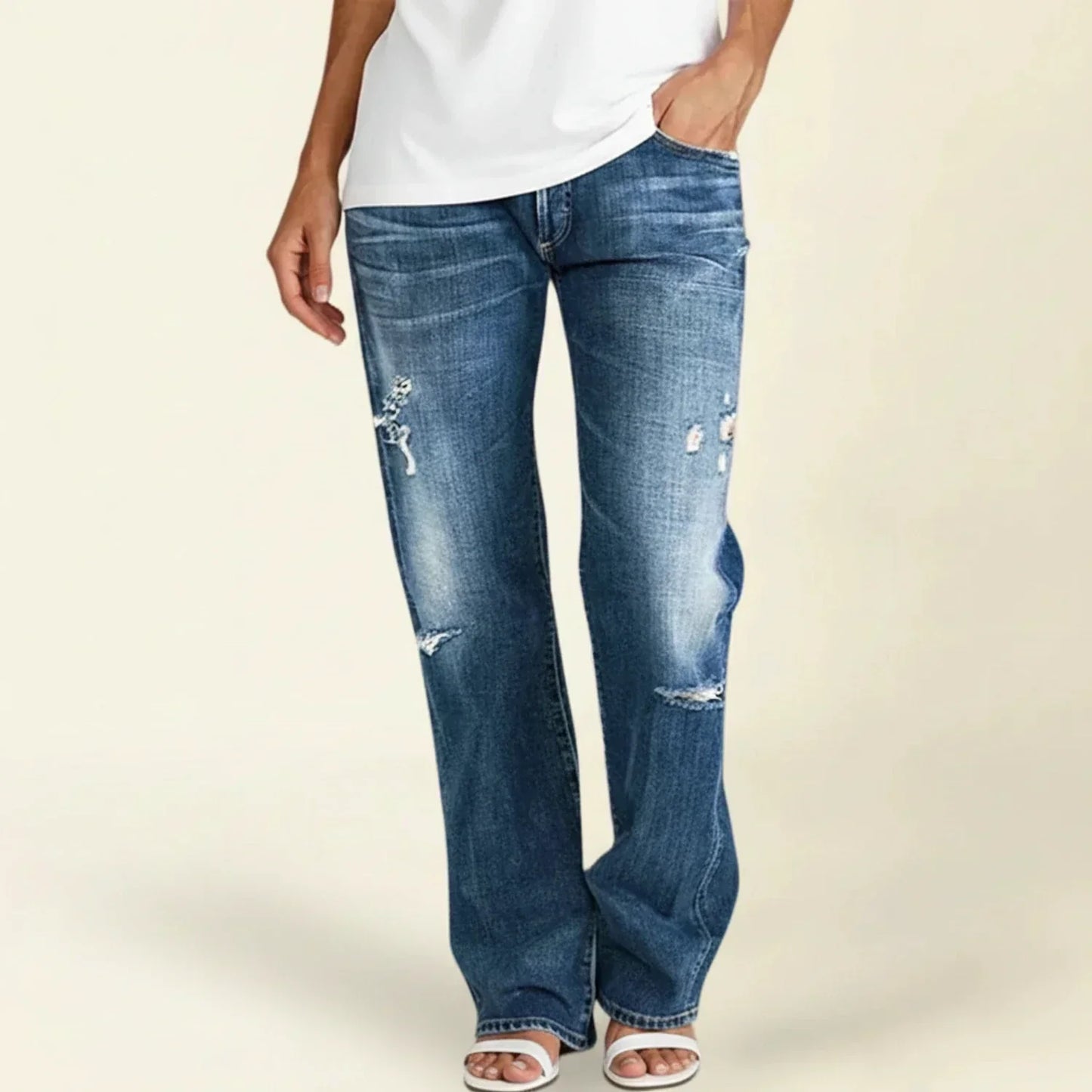 Jeans Donna Vita Alta Dritti Effetto Usato - Brentozzi