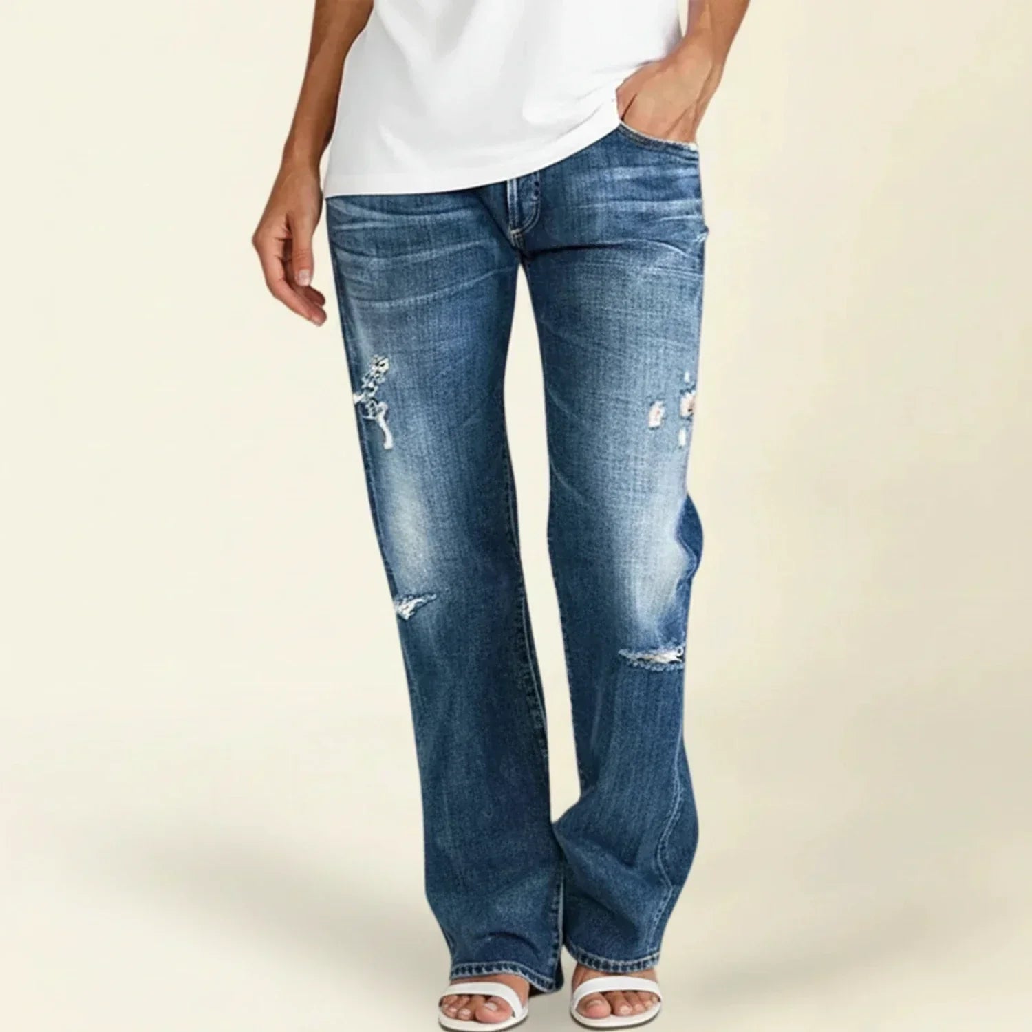 Jeans Donna Vita Alta Dritti Effetto Usato - Brentozzi
