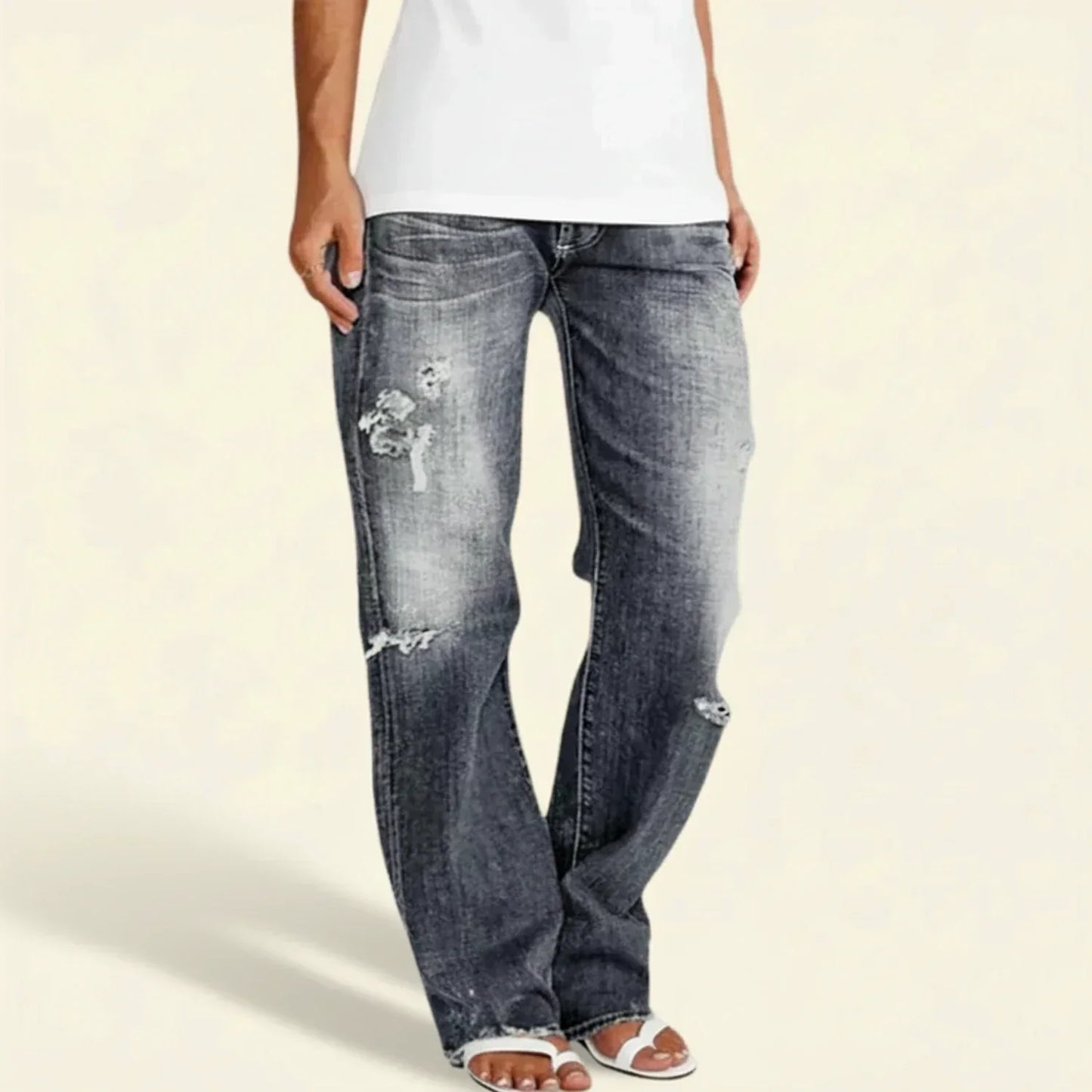 Jeans Donna Vita Alta Dritti Effetto Usato
