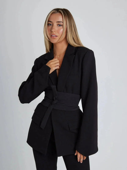 Blazer Donna Portafoglio con Cintura da Legare Manica Lunga - Vesarelli