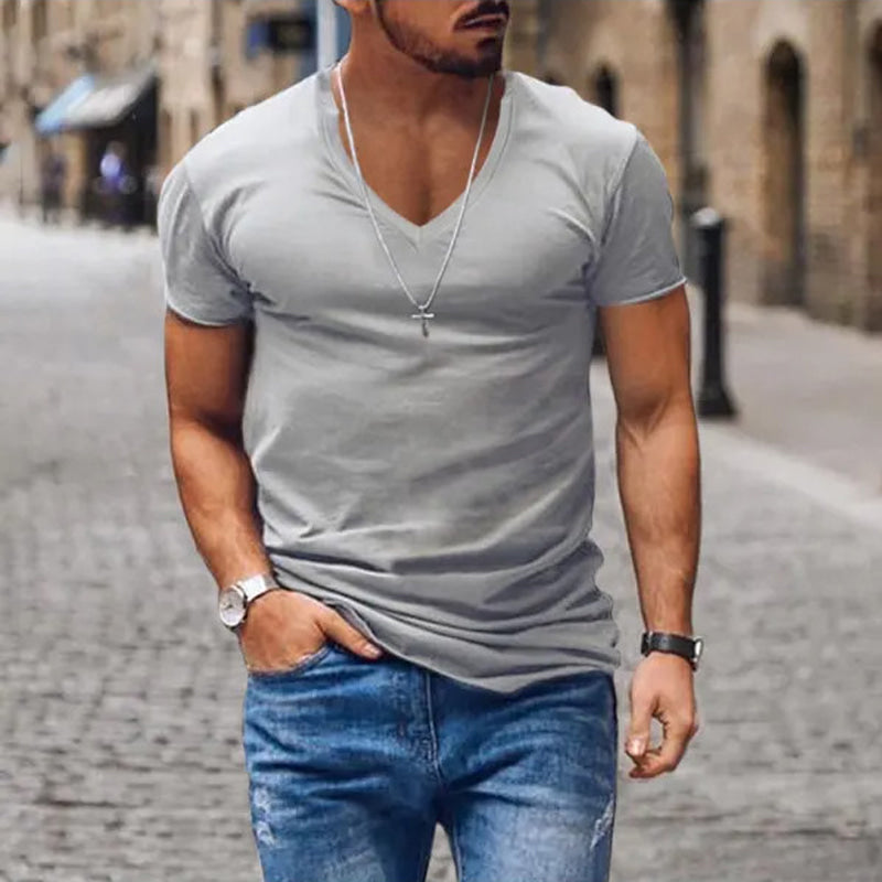 T-shirt Uomo Scollo a V Profondo Casual