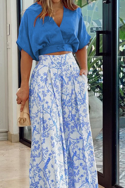 Completo Donna Scollo a V e Pantaloni Coordinati