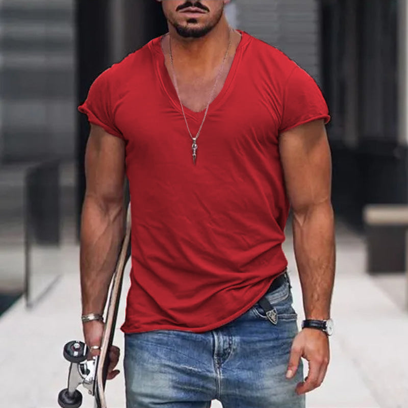 T-shirt Uomo Scollo a V Profondo Casual