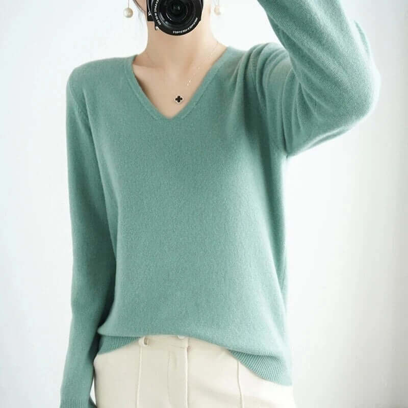 Maglione Donna Scollo a V Maglia Morbida Comodo Invernale