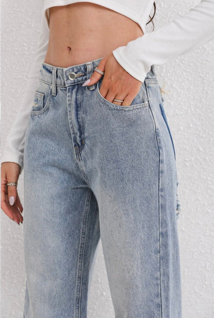 Jeans Donna Vita Alta Gamba Larga Stile Baggy