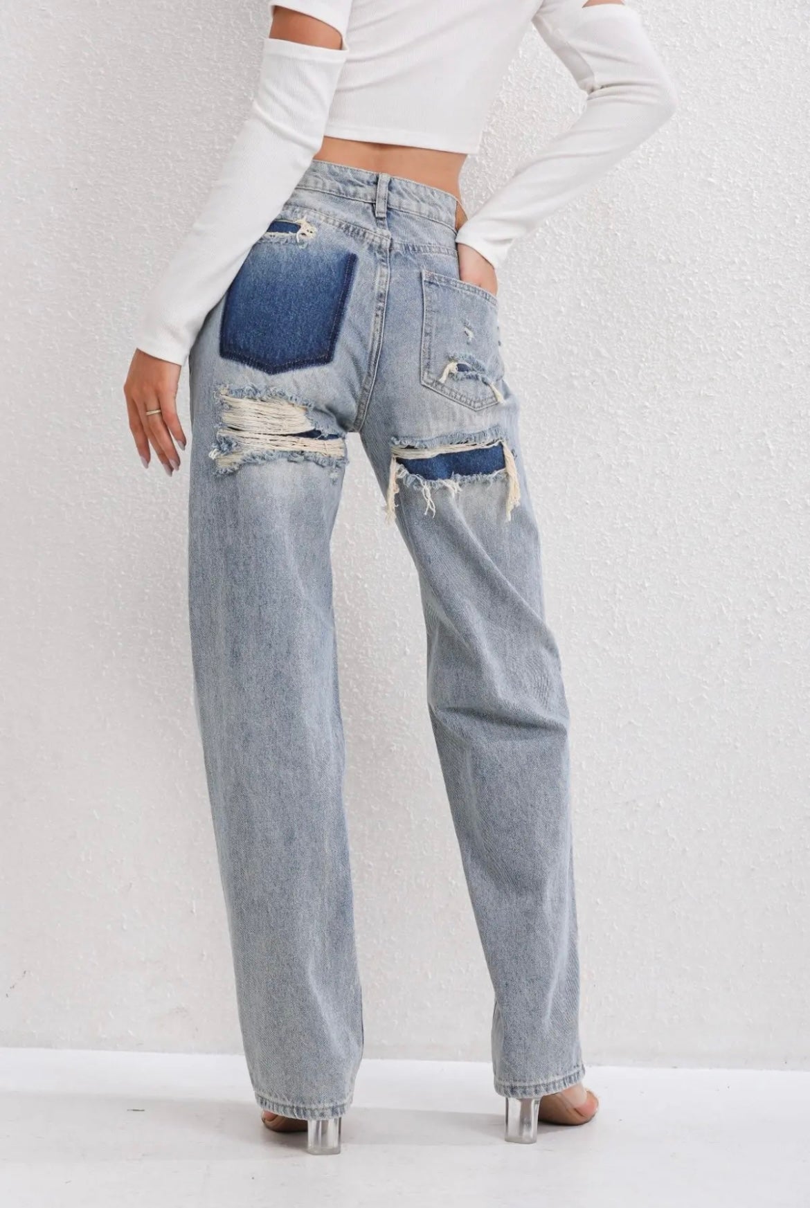 Jeans Donna Vita Alta Gamba Larga Stile Baggy