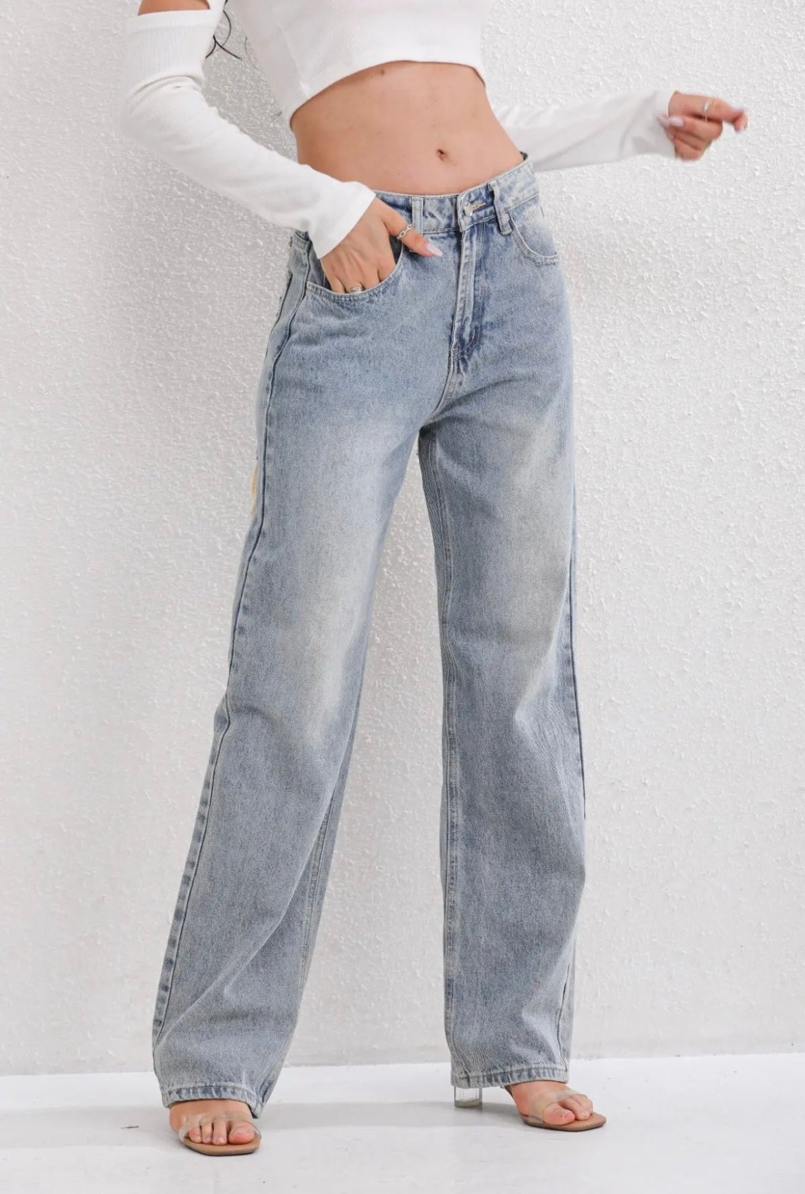 Jeans Donna Vita Alta Gamba Larga Stile Baggy - Brentozzi