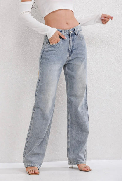 Jeans Donna Vita Alta Gamba Larga Stile Baggy - Brentozzi